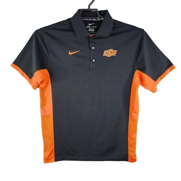 Men's Nike OSU Dri-Fit Polo Shirt Short Sleeve Black & Orange Oklahoma State M - Picture 1 of 11